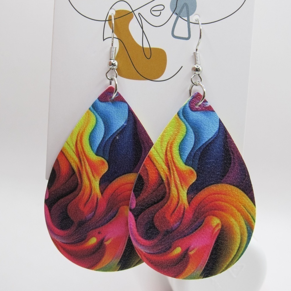 Textured Boho Rainbow Retro Dangle Faux Leather Earrings